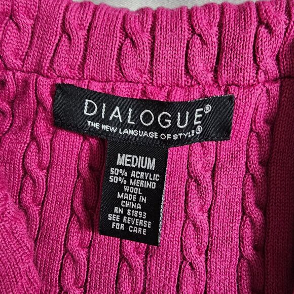 Dialogue Wool Blend Fuschia Pink Cable Knit Blazer Sweater sz M - Picture 4 of 9